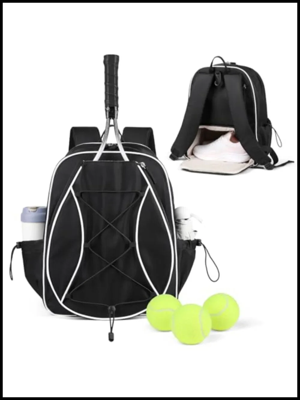 Tennis Backpack Holds 2 Rackets with Ventilated Shoe Compartment & Wet Pocket